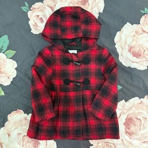Cat & Jack Kids Red and Black Plaid Hooded Coat